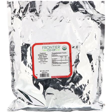 Frontier Natural Products, Organic Powdered Slippery Elm Inner Bark, 16 oz (453 g):Slippery Elm, المعالجة المثلية