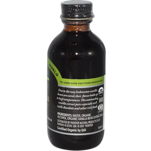 Frontier Natural Products, Organic Vanilla Extract, Indonesia, Farm Grown, 2 fl oz (59 ml) فوائد
