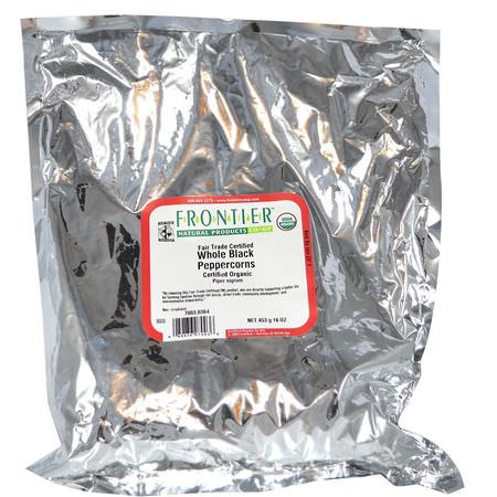 Frontier Natural Products, Organic Whole Black Peppercorns, 16 oz (453 g):فلفل, بهارات