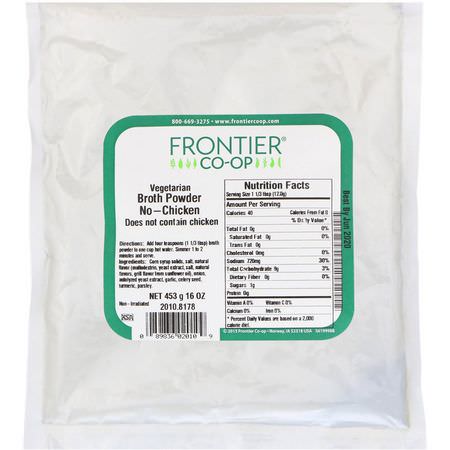 Frontier Natural Products, Vegetarian Broth Powder, No-Chicken, 16 oz (453 g):Bouillon, Broths