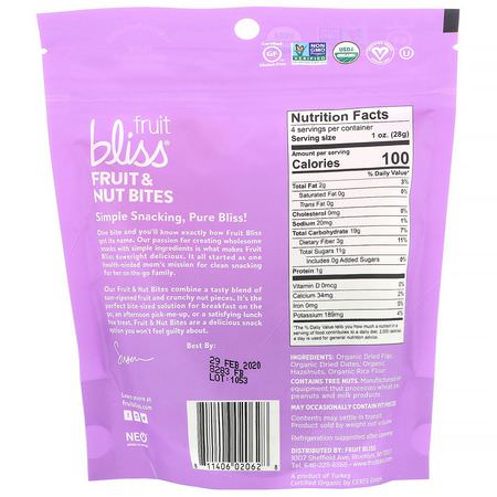 Fruit Bliss, Fruit & Nut Bites, Figs + Dates + Hazelnuts, 4 oz (113 g):الخضر,ات الخفيفة, الفاكهة