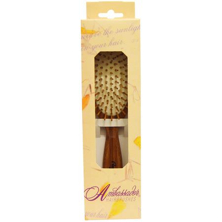 Fuchs Brushes, Ambassador Hairbrushes, Bamboo, Large Oval/Wood Pins, 1 Brush:أمشاط, فرش الشعر
