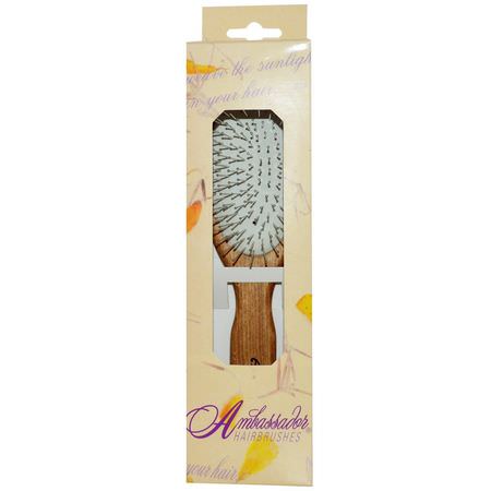 Fuchs Brushes, Ambassador Hairbrushes, Wooden, Large, Oval/Steel Pins, 1 Hair Brush:أمشاط, فرش الشعر