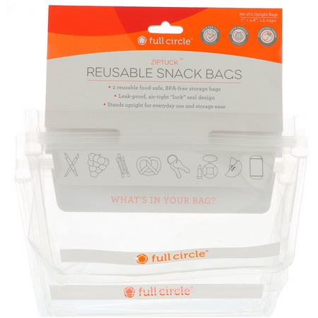 Full Circle, ZipTuck, Reusable Snack Bags, Clear, 2 Bags:حا,يات, تخزين طعام