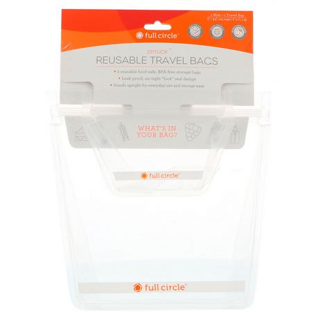 Full Circle, ZipTuck, Reusable Travel Bags, Clear, 1 Mini + 1 Travel:حا,يات, تخزين طعام