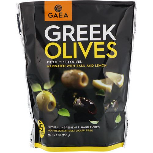 Gaea, Greek Olives, Pitted Mixed Olives, Marinated With Basil and Lemon, 5.3 oz (150 g) فوائد