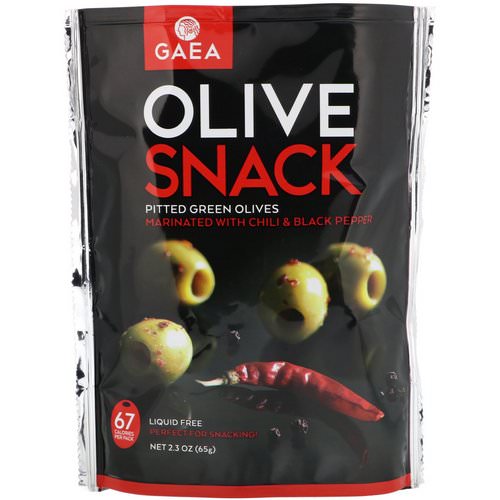 Gaea, Olive Snack, Pitted Green Olives, Marinated With Chili & Black Pepper, 2.3 oz (65 g) فوائد