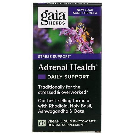 Gaia Herbs, Adrenal Health, Daily Support, 60 Vegan Liquid Phyto-Caps:الإجهاد, الغدة الكظرية