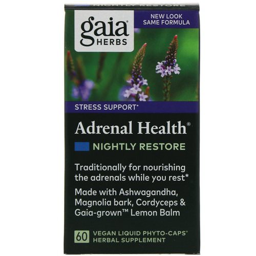 Gaia Herbs, Adrenal Health, Nightly Restore, 60 Vegan Liquid Phyto-Caps فوائد