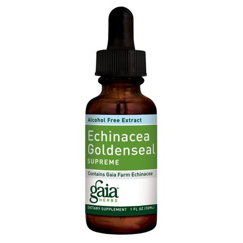 Gaia Herbs, Echinacea Goldenseal Supreme, Alcohol Free Extract, 1 fl oz (30 ml) فوائد