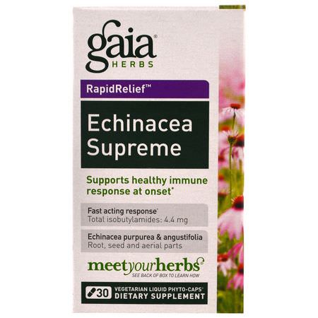 Gaia Herbs, Echinacea Supreme, 30 Vegetarian Liquid Phyto-Caps:أنفلونزا, سعال