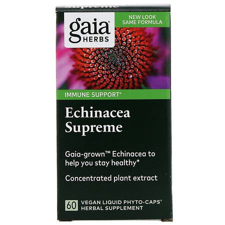 Gaia Herbs, Echinacea Supreme, 60 Vegan Liquid Phyto-Caps:أنفلونزا, سعال