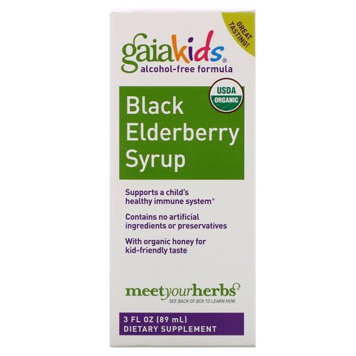 Gaia Herbs, Kids, Black Elderberry Syrup, Alcohol-Free Formula, 3 fl oz (89 ml) فوائد