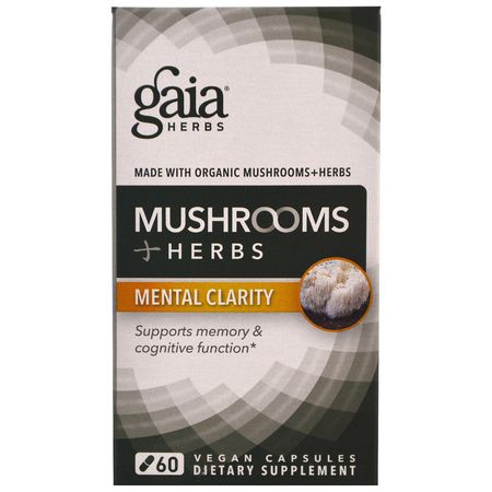 Gaia Herbs, Mushroom + Herbs, Mental Clarity, 60 Vegan Capsules:الذاكرة, المعرفية