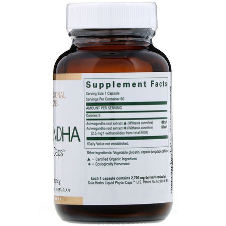 Gaia Herbs Professional Solutions, Ashwagandha, 60 Liquid-Filled Capsules:Ashwagandha, Adaptogens