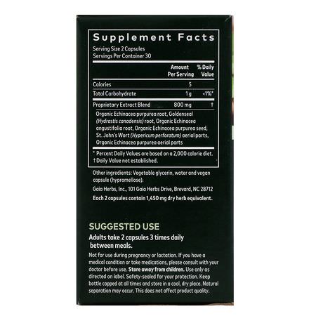 Gaia Herbs, Echinacea Goldenseal, 60 Vegan Liquid Phyto-Caps:المناعة, المكملات الغذائية