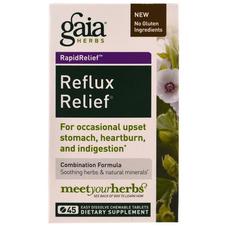 Gaia Herbs, Reflux Relief, 45 Easy Dissolve Chewable Tablets:ارتداد الإغاثة, الهضم