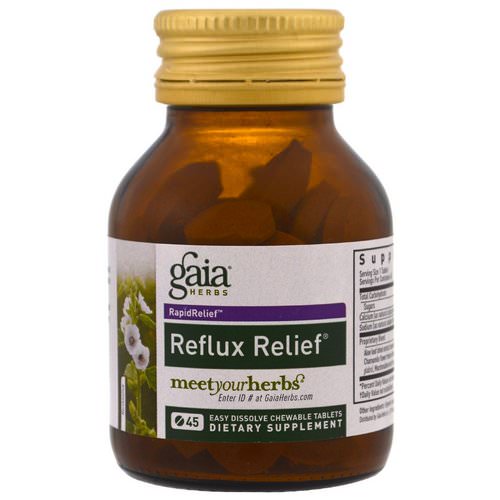Gaia Herbs, Reflux Relief, 45 Easy Dissolve Chewable Tablets فوائد