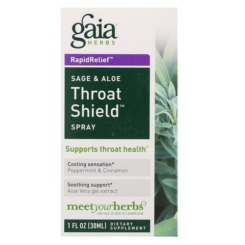 Gaia Herbs, Throat Shield Spray, Sage & Aloe, 30 ml فوائد
