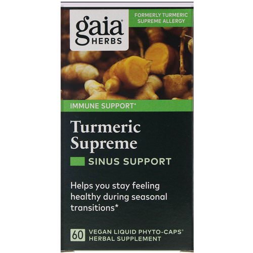 Gaia Herbs, Turmeric Supreme, Sinus Support, 60 Vegan Liquid Phyto-Caps فوائد