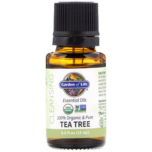 Garden of Life, 100% Organic & Pure, Essential Oils, Cleansing, Tea Tree, 0.5 fl oz (15 ml) فوائد