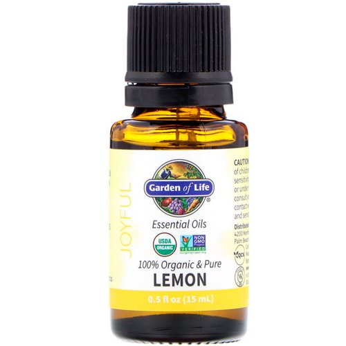 Garden of Life, 100% Organic & Pure, Essential Oils, Joyful, Lemon, 0.5 fl oz (15 ml) فوائد