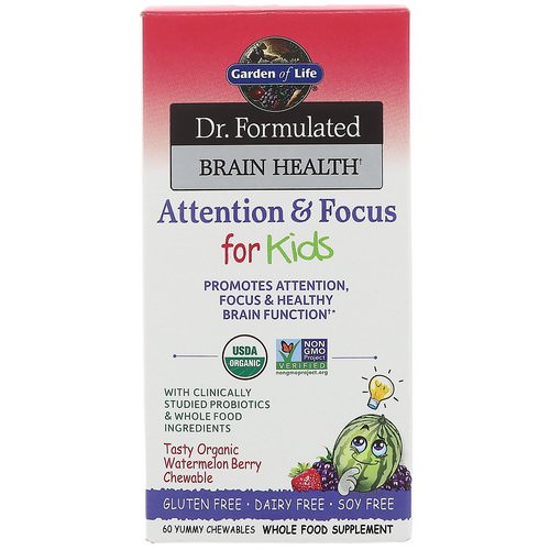 Garden of Life, Dr. Formulated Brain Health, Attention & Focus for Kids, Tasty Organic Watermelon Berry Flavor, 60 Yummy Chewables فوائد