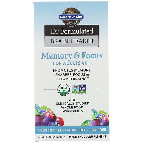 Garden of Life, Dr. Formulated Brain Health, Memory & Focus for Adults 40+, 60 Vegetarian Tablets فوائد
