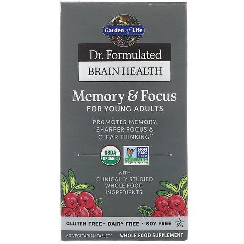 Garden of Life, Dr. Formulated Brain Health, Memory & Focus for Young Adults, 60 Vegetarian Tablets فوائد