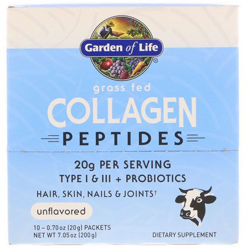 Garden of Life, Grass Fed Collagen Peptides, Unflavored, 10 Packets, 0.70 oz (20 g) Each فوائد