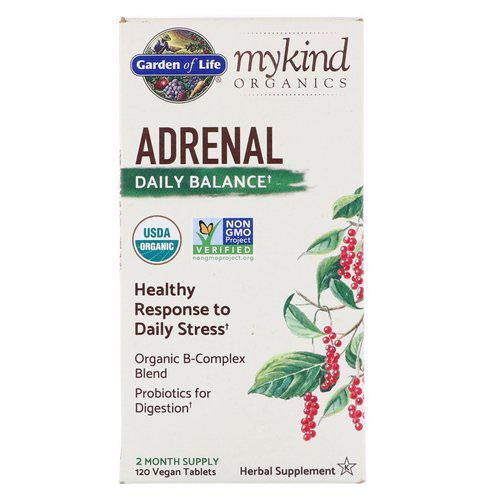 Garden of Life, MyKind Organics, Adrenal, Daily Balance, 120 Vegan Tablets فوائد