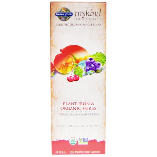 Garden of Life, MyKind Organics, Plant Iron & Organic Herbs, Cranberry-Lime, 8 fl oz (240 ml) فوائد
