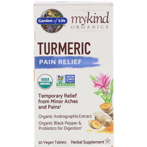 Garden of Life, MyKind Organics, Turmeric, Pain Relief, 30 Vegan Tablets فوائد