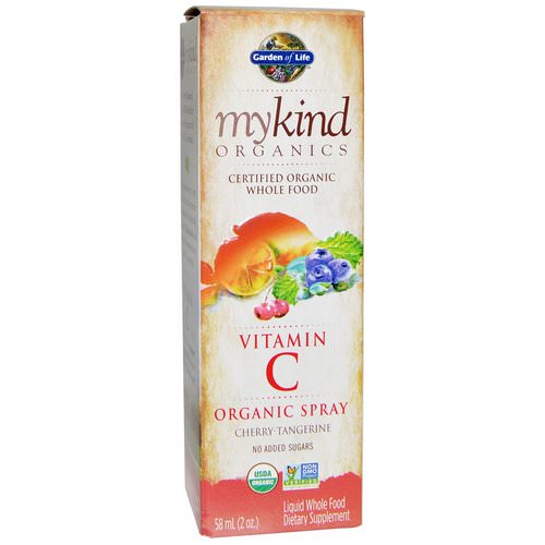 Garden of Life, MyKind Organic, Vitamin C Organic Spray, Cherry-Tangerine, 2 fl oz (58 ml) فوائد