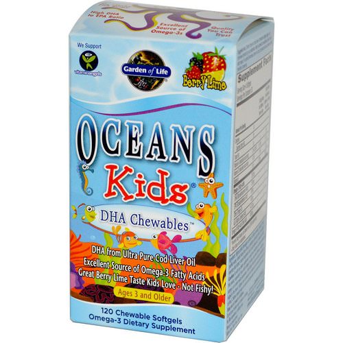 Garden of Life, Oceans Kids, DHA Chewables, Age 3 And Older, Berry Lime, 120 Chewable Softgels فوائد