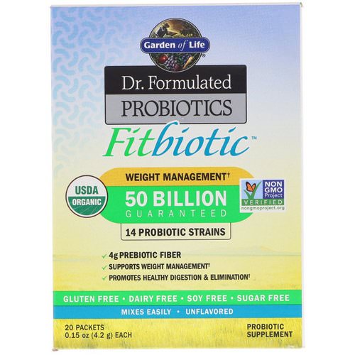 Garden of Life, Organic, Dr. Formulated Probiotics Fitbiotic, Unflavored, 20 Packets, 0.15 oz (4.2 g) Each فوائد