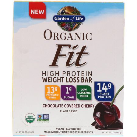 Garden of Life, Organic Fit, High Protein Weight Loss Bar, Chocolate Covered Cherry, 12 Bars, 1.9 oz (55 g) Each:أشرطة تخفيف ال,زن, نظام غذائي