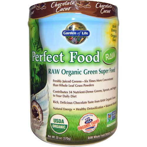 Garden of Life, Raw Organic Perfect Food Green Super Food, Chocolate Cacao, 1.25 lbs (570 g) فوائد