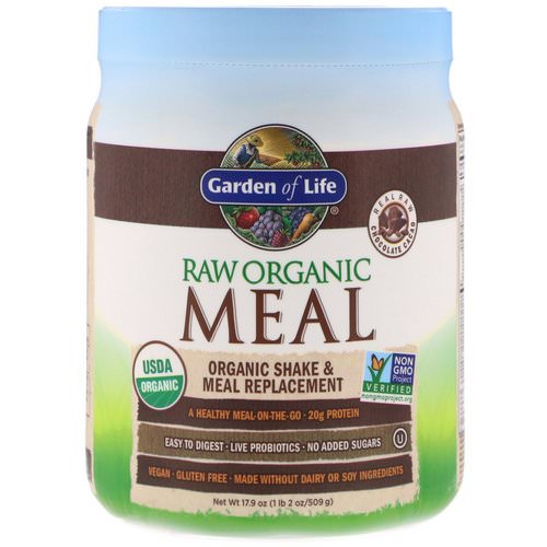 Garden of Life, RAW Organic Meal, Organic Shake & Meal Replacement, Chocolate Cacao, 1.1 lbs (509 g) فوائد
