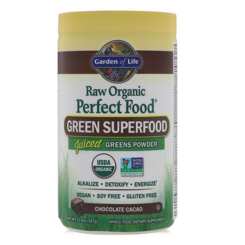 Garden of Life, Raw Organic Perfect Food, Green Super Food, Chocolate Cacao, 10 oz (285 g) فوائد
