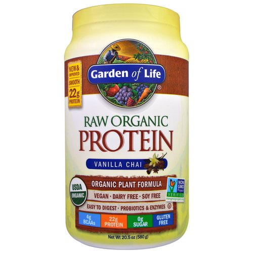 Garden of Life, RAW Organic Protein, Organic Plant Formula, Vanilla Chai, 1.3 lbs (580 g) فوائد