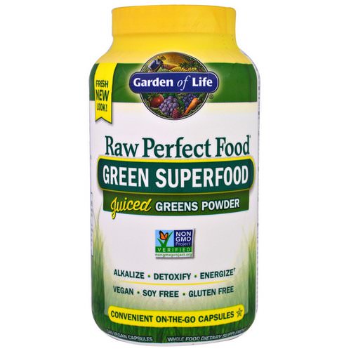 Garden of Life, Raw Perfect Food, Green Superfood, Juiced Greens Powder, 240 Vegan Caps فوائد