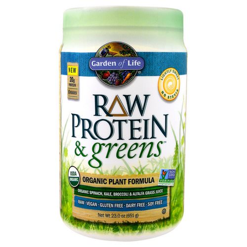 Garden of Life, Raw Protein & Greens, Organic Plant Formula, Lightly Sweet, 1.43 lbs (651 g) فوائد