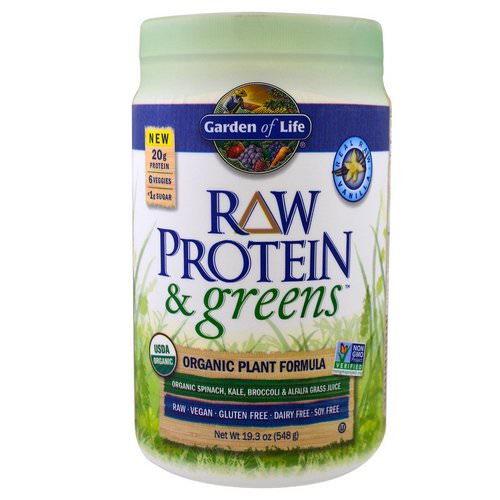 Garden of Life, Raw Protein & Greens, Organic Plant Formula, Real Raw Vanilla, 19.3 oz (548 g) فوائد