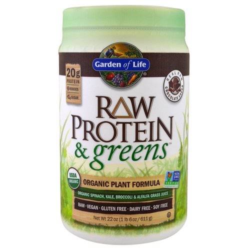 Garden of Life, Raw Protein & Greens, Organic Plant Formula, Real Raw Chocolate Cacao, 1.4 lbs (611 g) فوائد