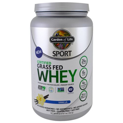 Garden of Life, Sport, Certified Grass Fed Whey Protein, Vanilla, 1.4 lbs (652 g) فوائد
