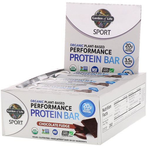 Garden of Life, Sport, Organic Plant-Based Performance Protein Bar, Chocolate Fudge, 12 Bars, 2.7 oz (75 g) Each فوائد