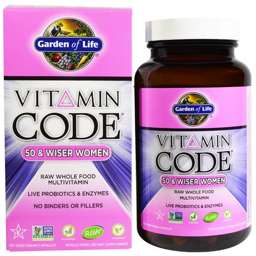 Garden of Life, Vitamin Code, 50 & Wiser Women, Raw Whole Food Multivitamin, 120 Veggie Caps فوائد