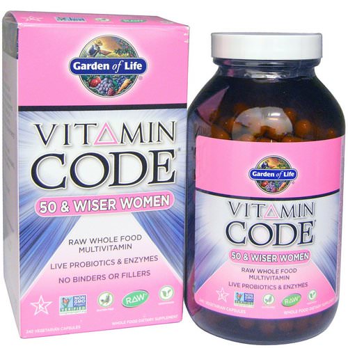Garden of Life, Vitamin Code, 50 & Wiser Women, Raw Whole Food Multivitamin, 240 Veggie Caps فوائد