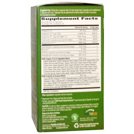 Garden of Life, Vitamin Code, Raw Calcium, 60 UltraZorbe Vegetarian Capsules:الكالسي,م ,المعادن